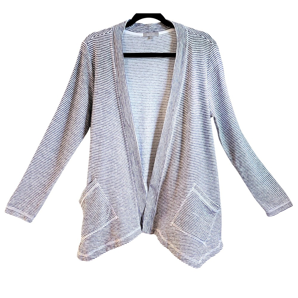 Habitat, Womens‎ S  Blue White Striped Cotton Open Front Cardigan, Beach Pockets
